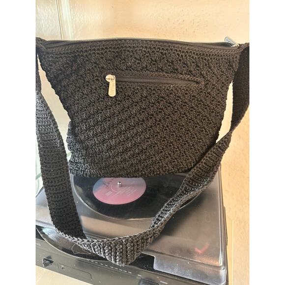 The Sak Woven Crochet Inspired Purse Black Timeless Classic Style Medium Size - Picture 1 of 13